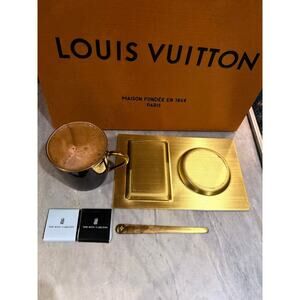 Louis Vuitton Porcelain Madras Espresso Coffee Cup & Saucer Tray Stir Brown Gold